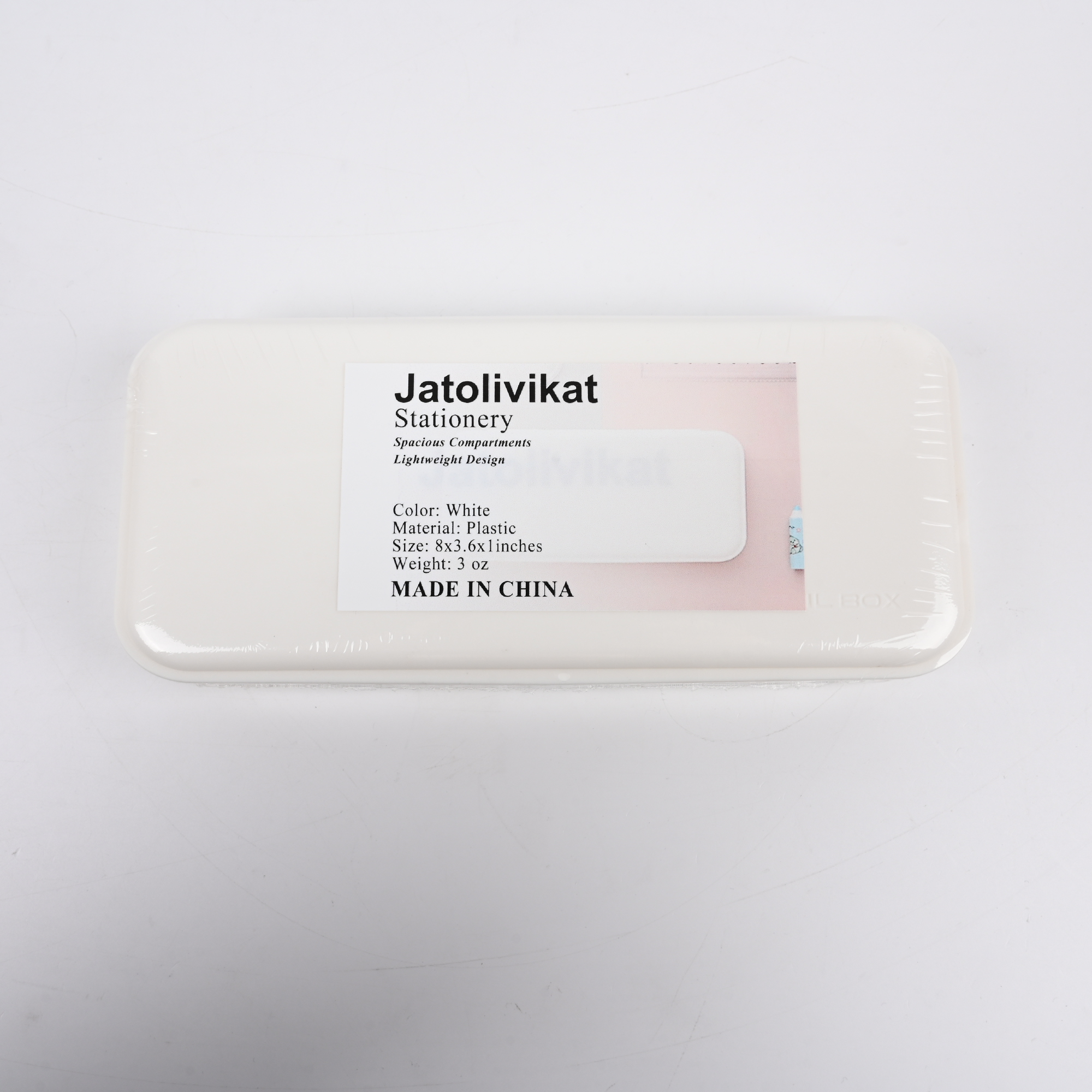 Jatolivikat White Plastic Pencil Case Stationery, 8 Inch Spacious School Supplies with Multiple Compartments, Lightweight School Pouch Stationery for Students & Kids