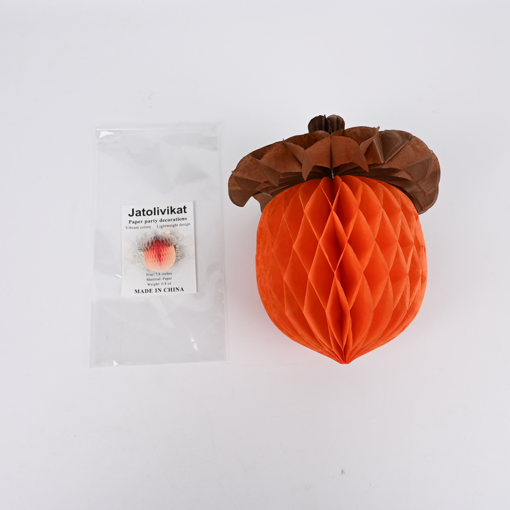 Jatolivikat Pine Cone Honeycomb Party Decoration, 7.8 Inch Orange and Brown Paper Honeycomb Ball for Christmas Tree Ornaments, Fall Thanksgiving Home Party Decoration