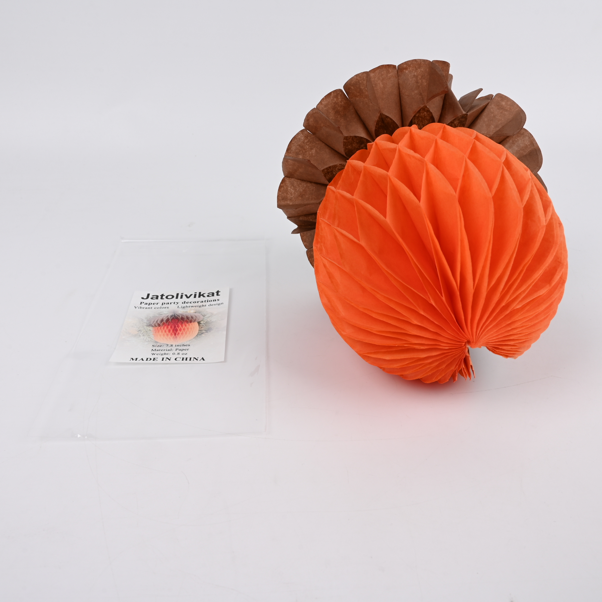 Jatolivikat Pine Cone Honeycomb Party Decoration, 7.8 Inch Orange and Brown Paper Honeycomb Ball for Christmas Tree Ornaments, Fall Thanksgiving Home Party Decoration - Image 8